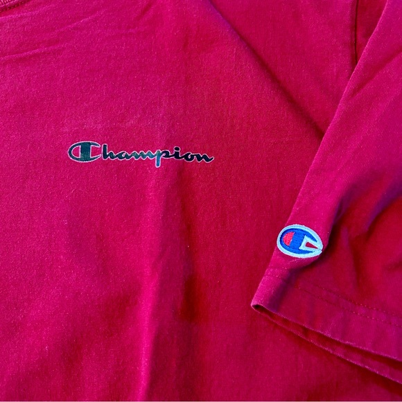 Vintage Champion ‘90s Essential Script Spellout Heavyweight Red Black T-shirt L - Picture 3 of 4